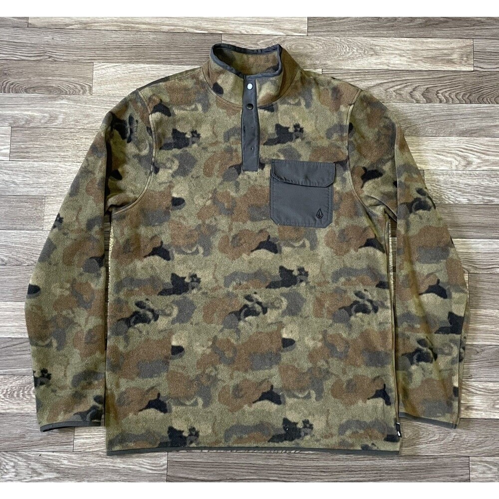 Vintage Volcom Camouflage T Snap Sweater Men’s Medium Fleece Skater Y2K